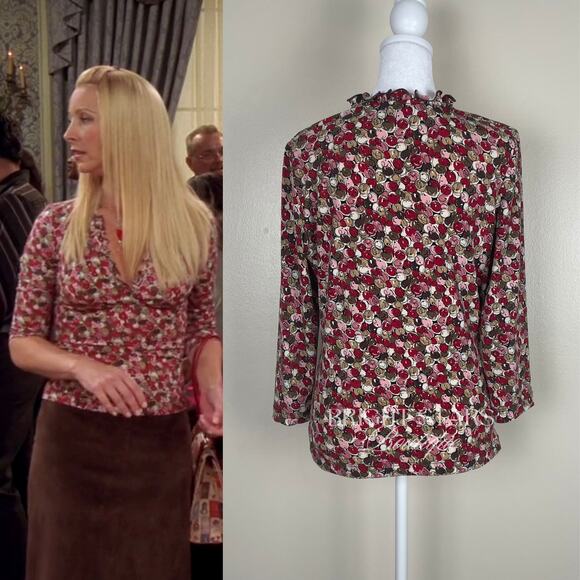 Rare Vintage Pink Print Top ASO Phoebe Buffay Friends V-Neck Faux Wrap Y2K - Picture 2 of 11